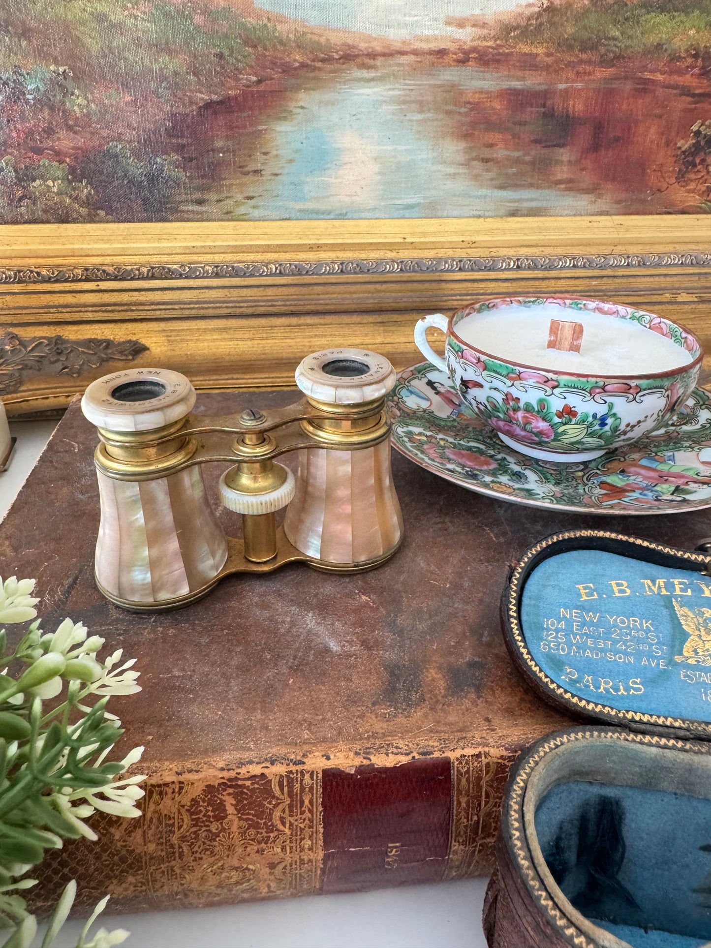 Antique Lemaire Paris Opera Glasses with Original E.B. Meyrowitz New York Case – Mother of Pearl & Brass Binoculars c.1890