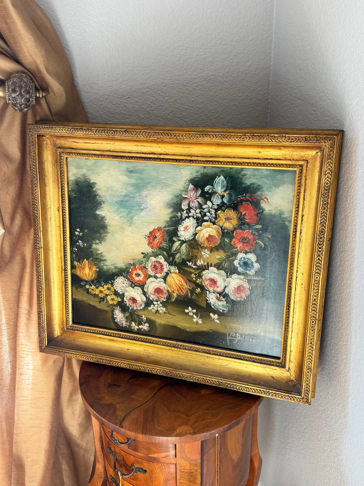 Antique Floral Still Life Oil Painting, Signed V. Beltrani
