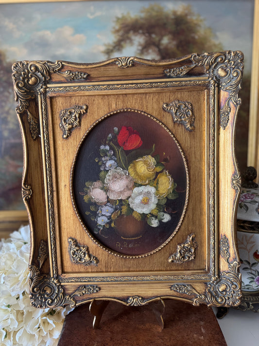 Vintage R. Rosini Floral Oil on Canvas Painting