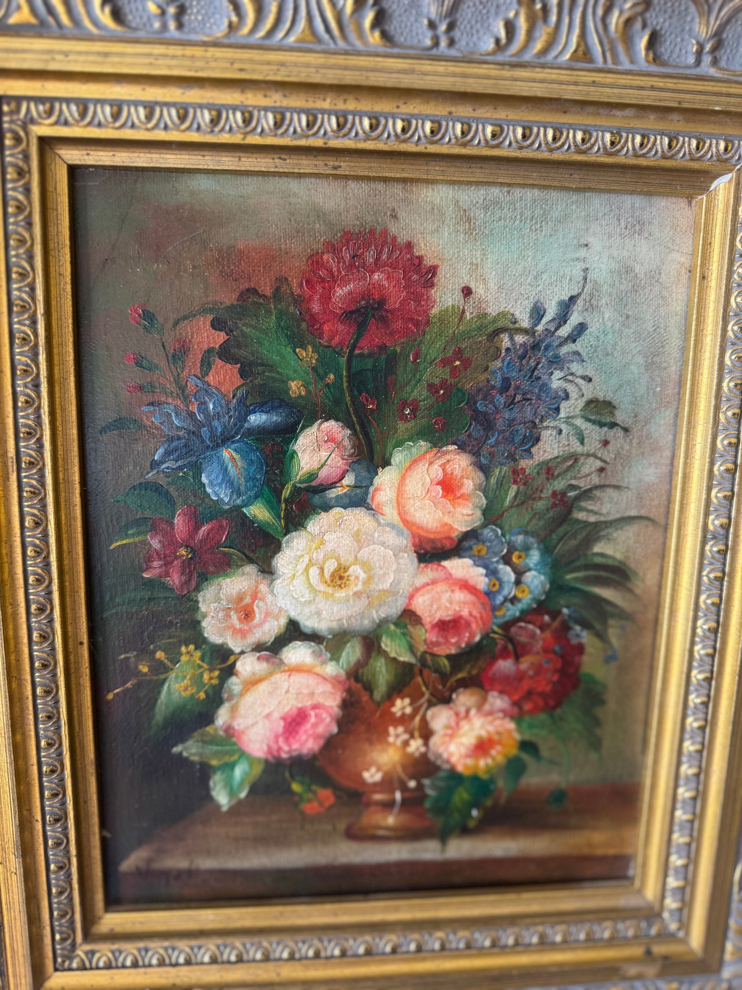 1940's Floral Oil on Canvas Painting