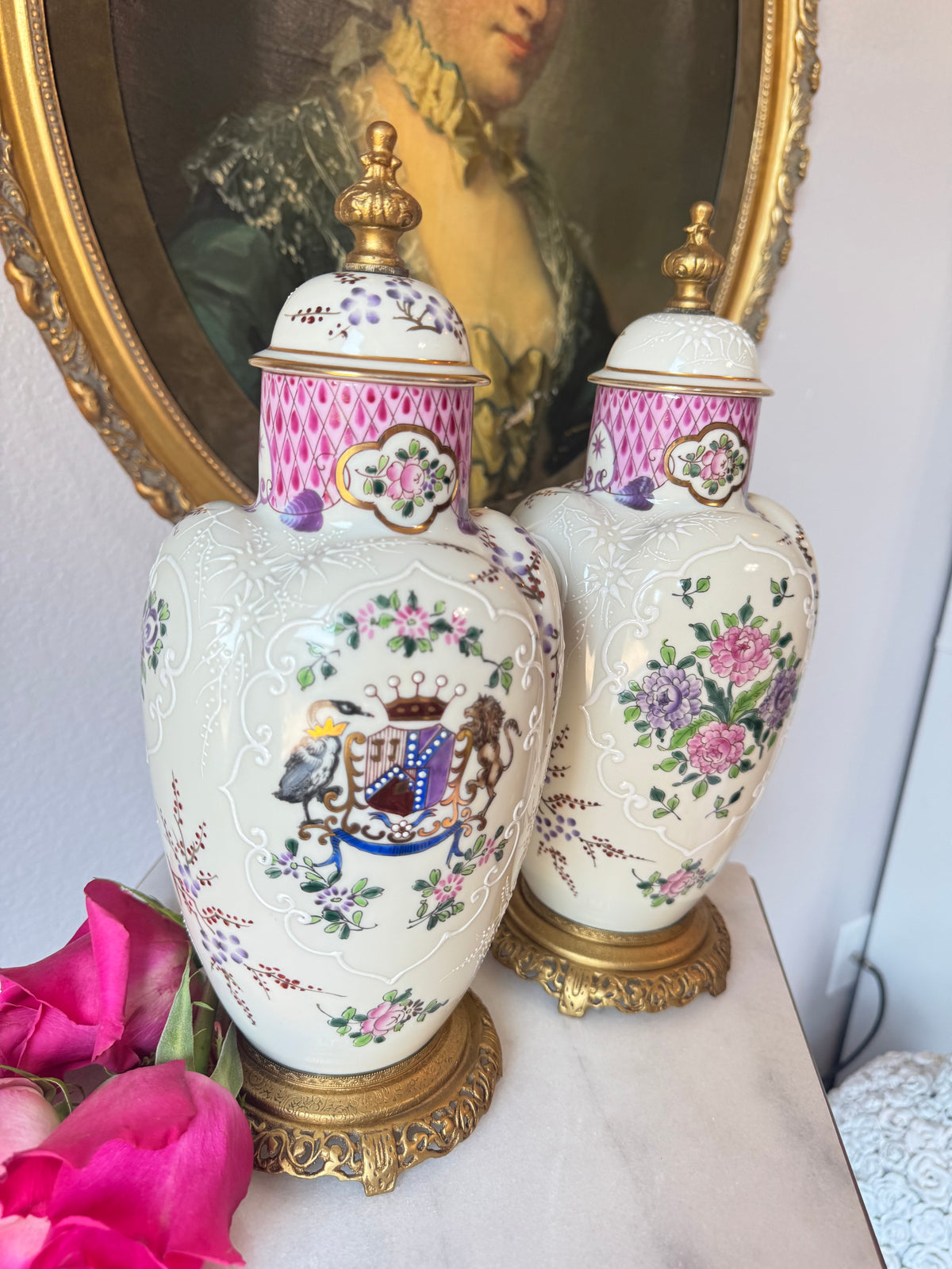 Samson Armorial Porcelain Urns - Pair