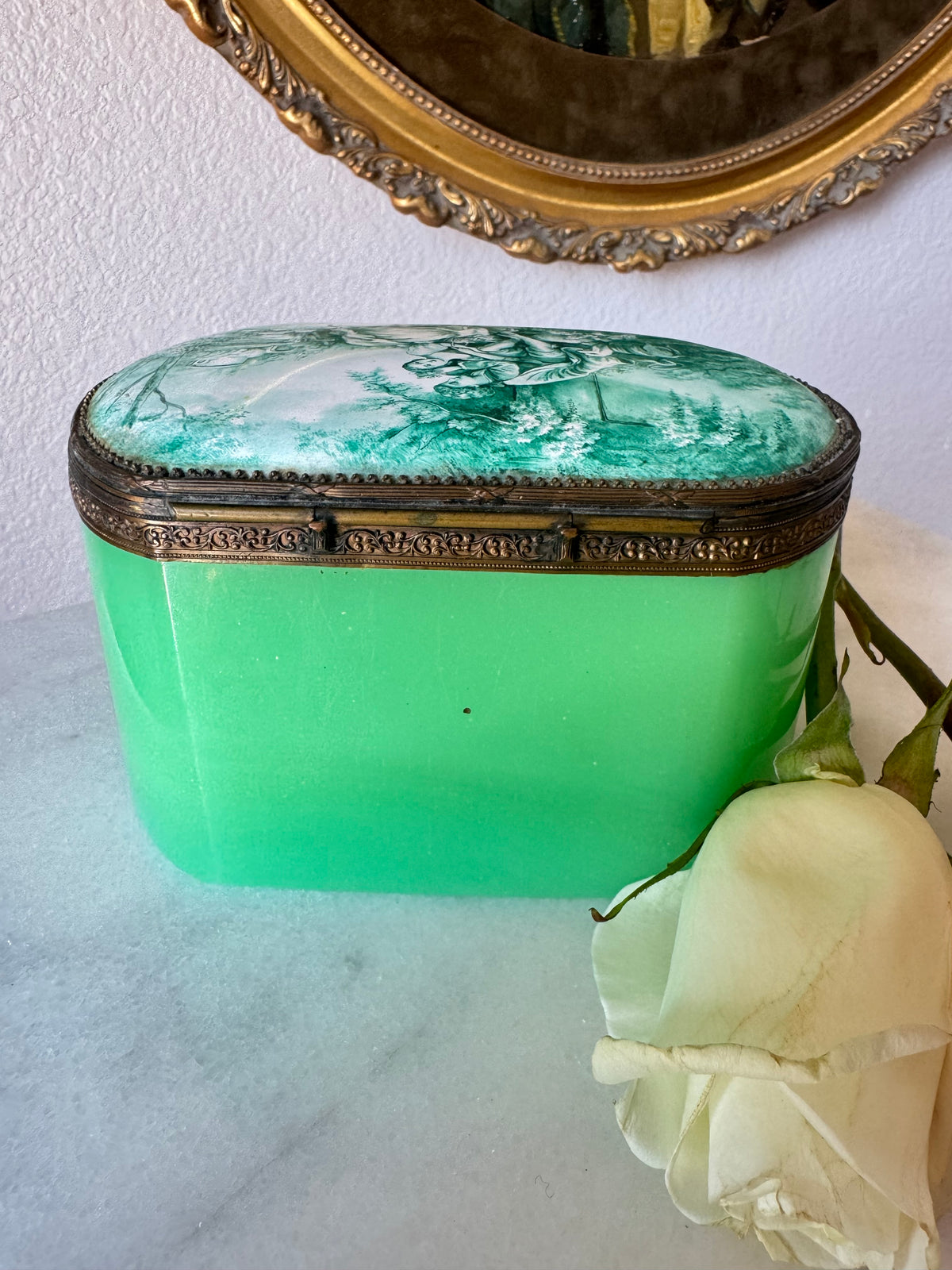 Antique Aqua Green Opaline Casket