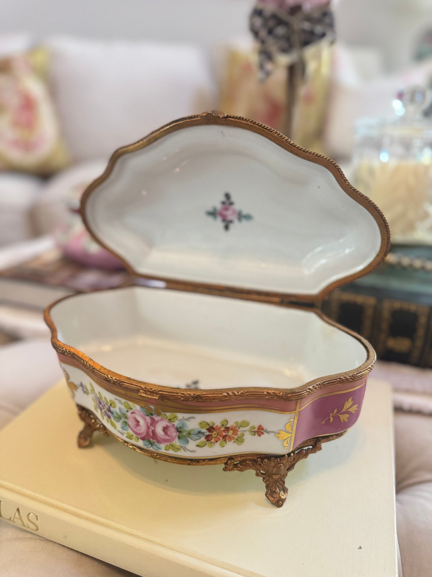 Large French Pink Porcelain Casket Box