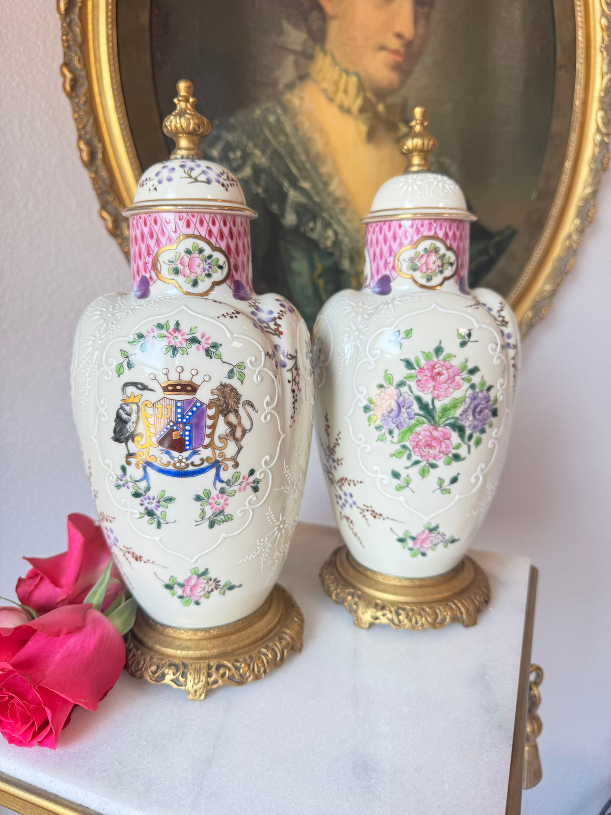 Samson Armorial Porcelain Urns - Pair