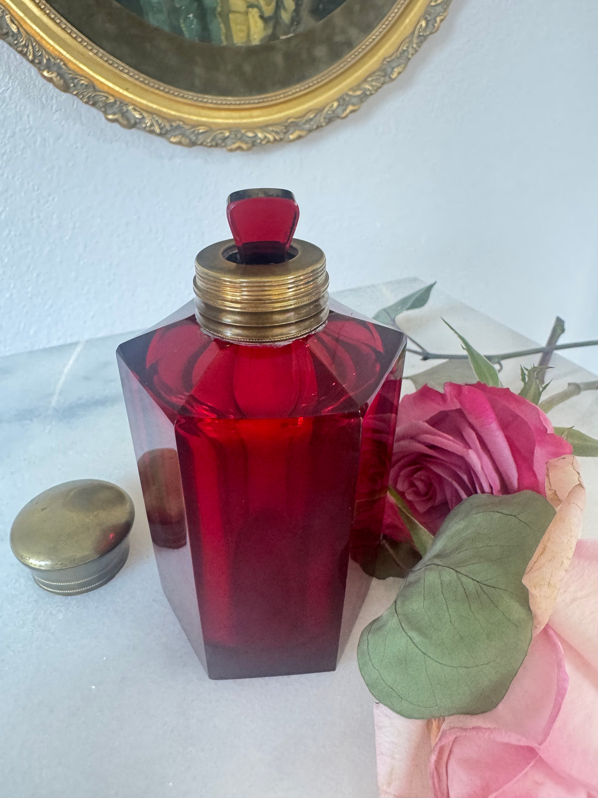Victorian Ruby Glass Scent Bottle with Gilt Cap