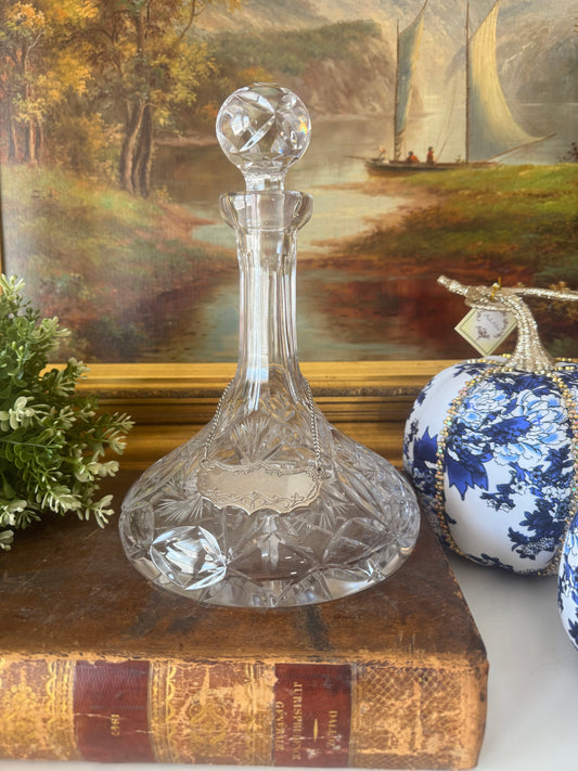 Vintage Cut Crystal Ships Decanter with Tag