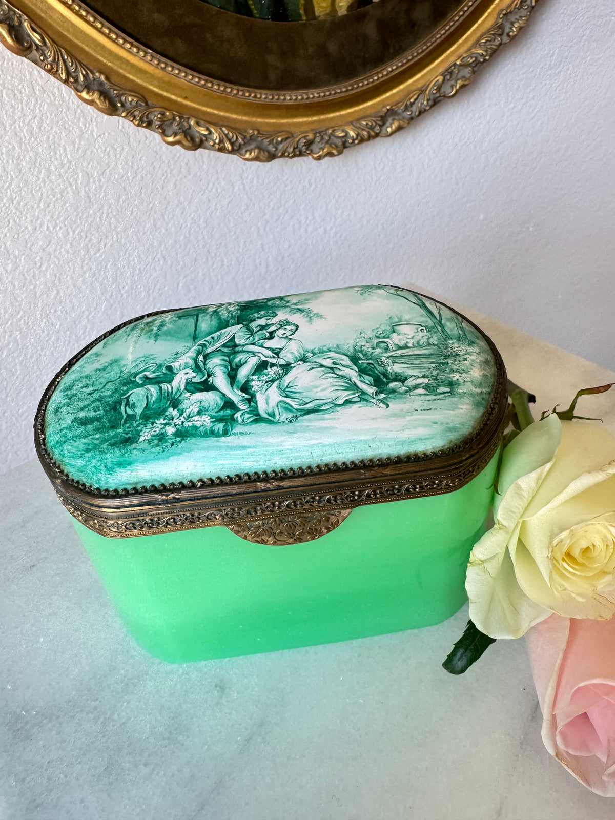 Antique Aqua Green Opaline Casket