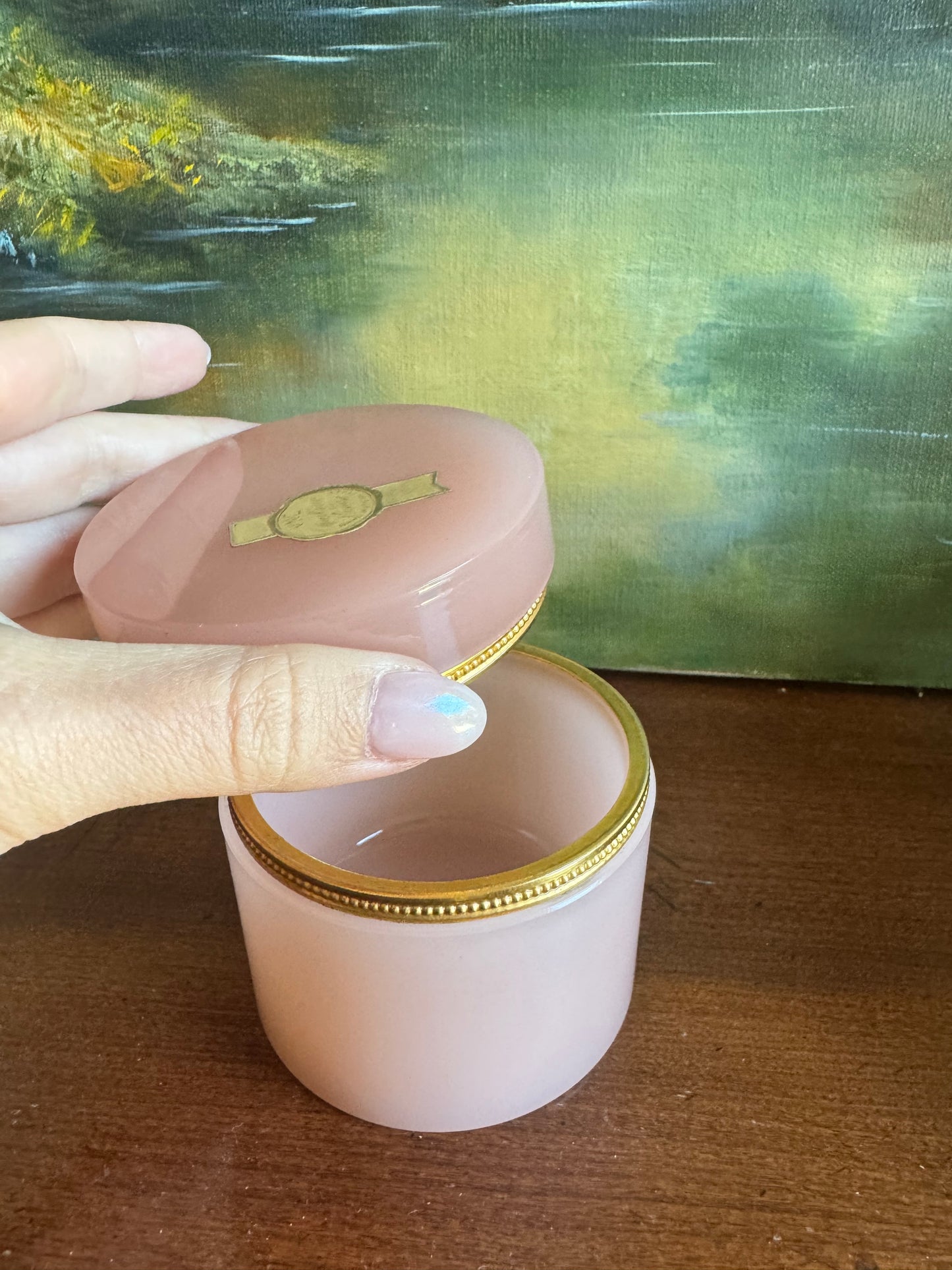 Vintage Pink Opaline Lidded Box