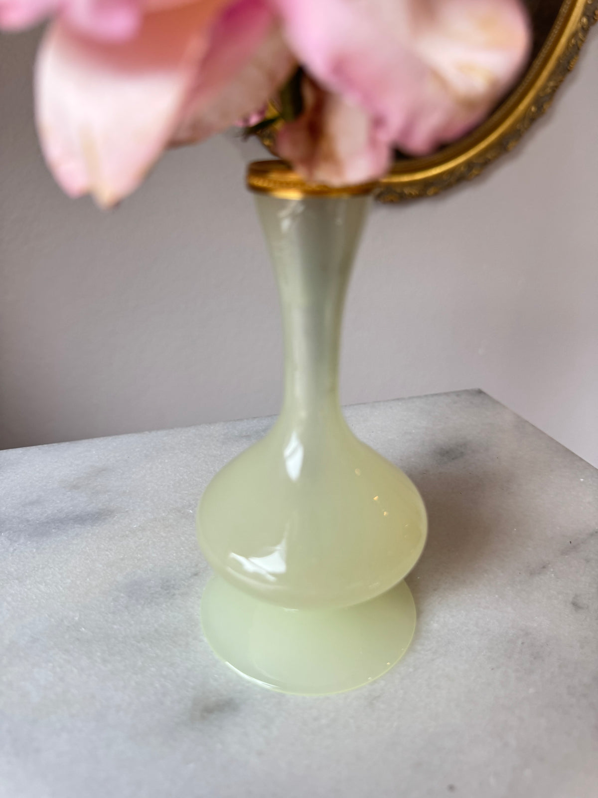 Uranium Opaline Bud Vase with Gilt Collar