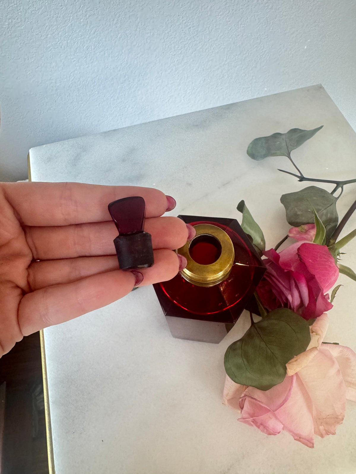 Victorian Ruby Glass Scent Bottle with Gilt Cap
