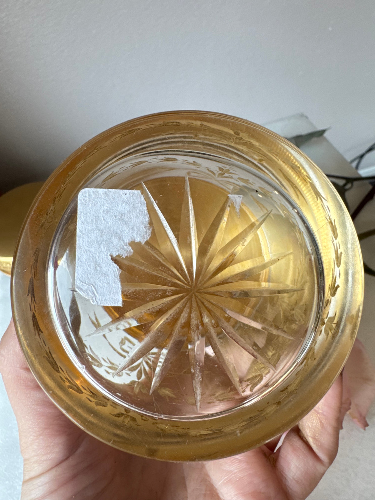 Bow Etched Crystal Vanity Jar with Gilt Lid - Large