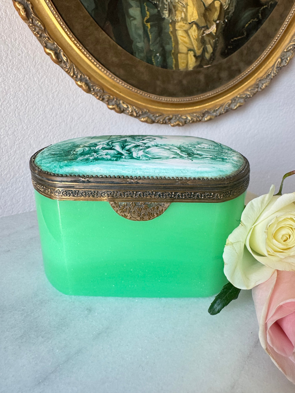 Antique Aqua Green Opaline Casket