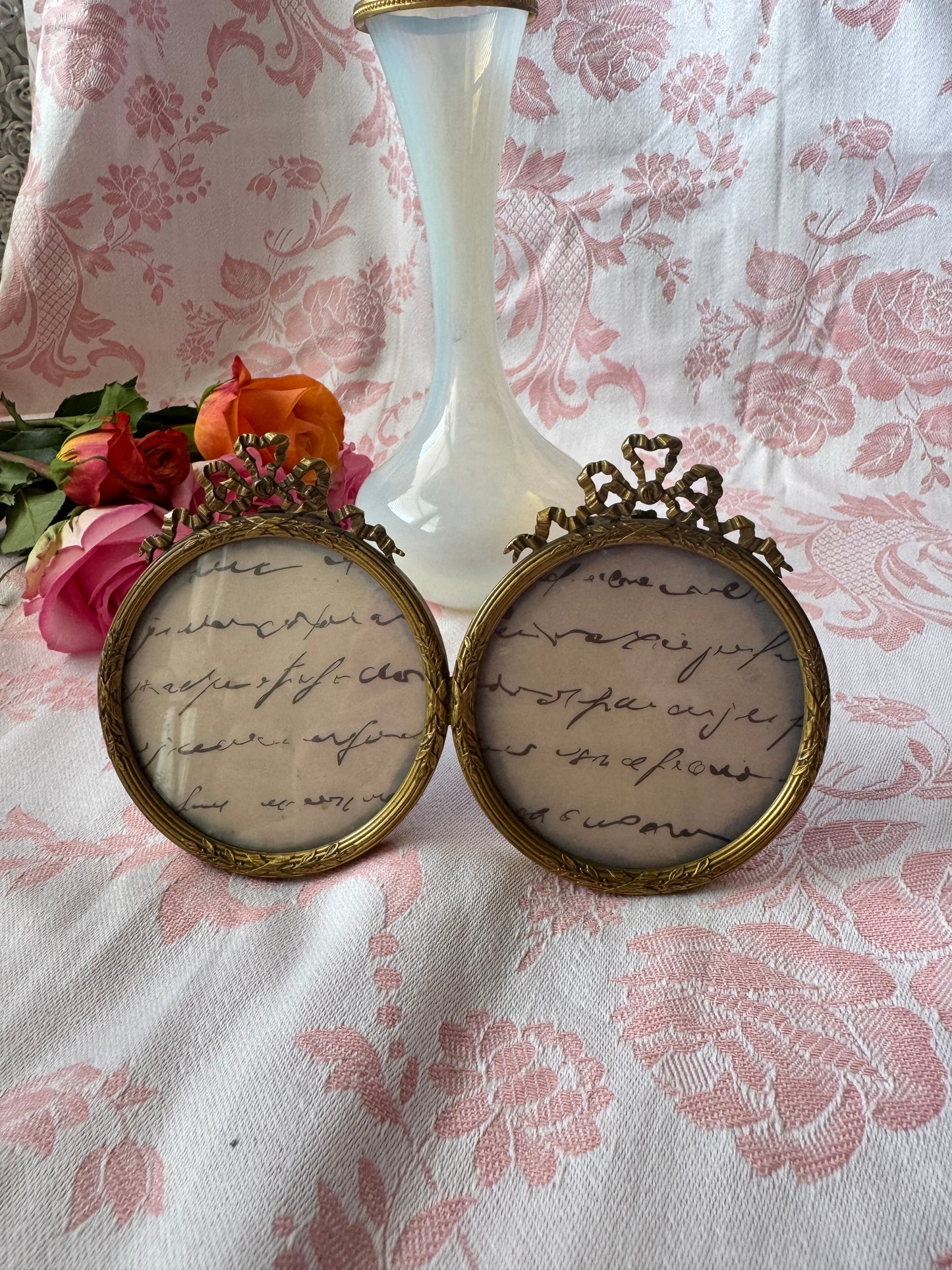 Antique French Bronze Double Miniature Photo Frame