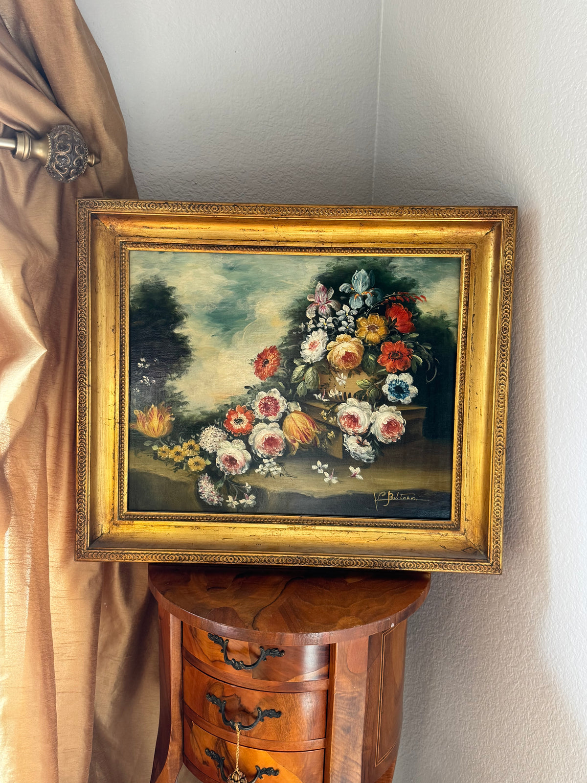 Antique Floral Still Life Oil Painting, Signed V. Beltrani