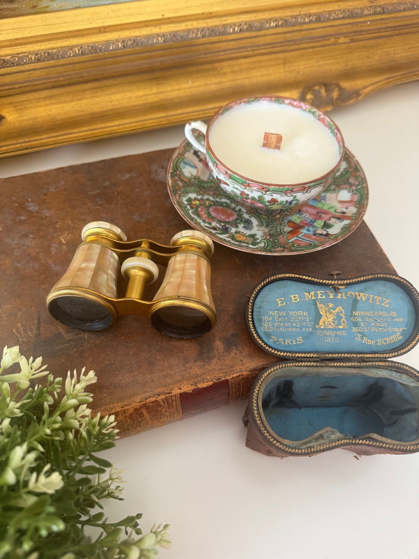 Antique Lemaire Paris Opera Glasses with Original E.B. Meyrowitz New York Case – Mother of Pearl & Brass Binoculars c.1890