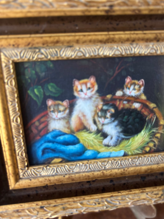 Vintage Kitten Oil on Board Painting
