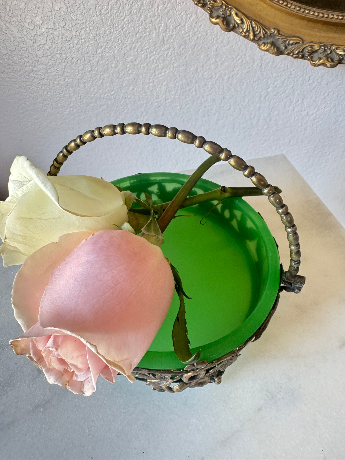 Antique Green Opaline Basket