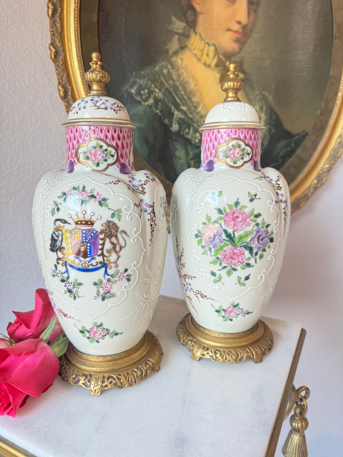 Samson Armorial Porcelain Urns - Pair
