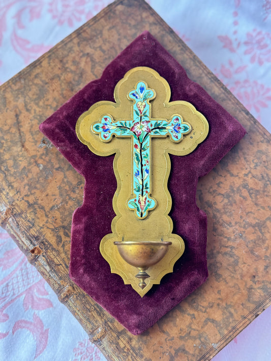 Antique French Enamel Holy Water Font (Benitier)