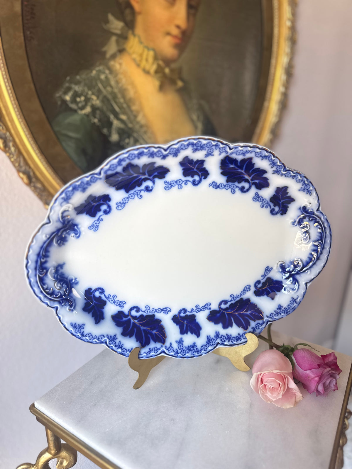 Antique Johnson Brothers Normandy Flow Blue Platter