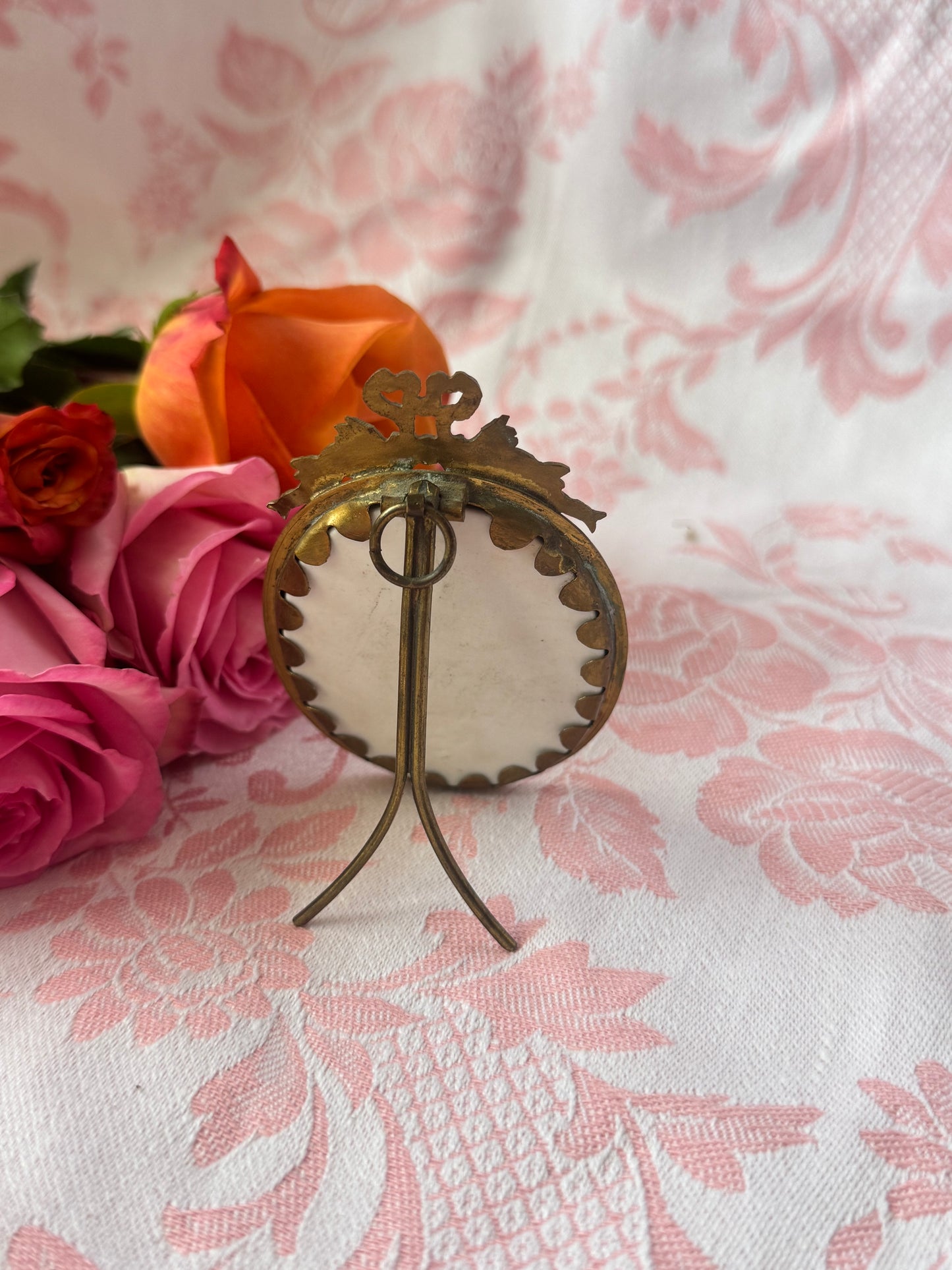 Antique Bronze Miniature Frame with Sistine Madonna Portrait