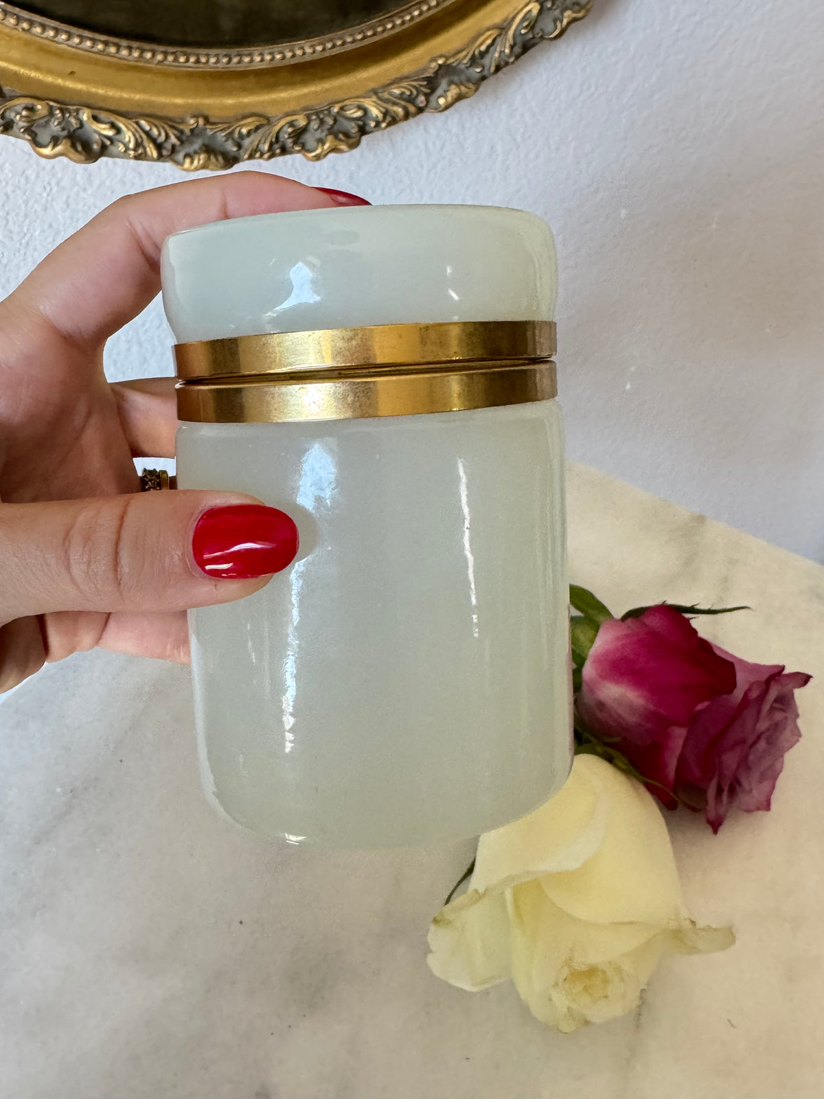 Vintage White Opaline Casket