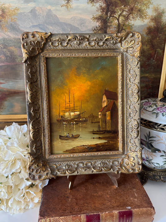 Vintage W. Kayser Oil on Board Ship Painting