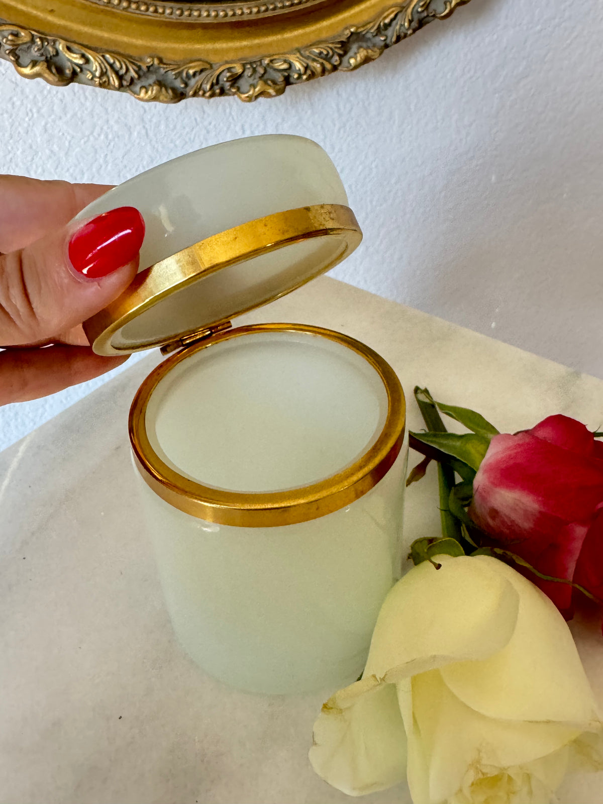 Vintage White Opaline Casket