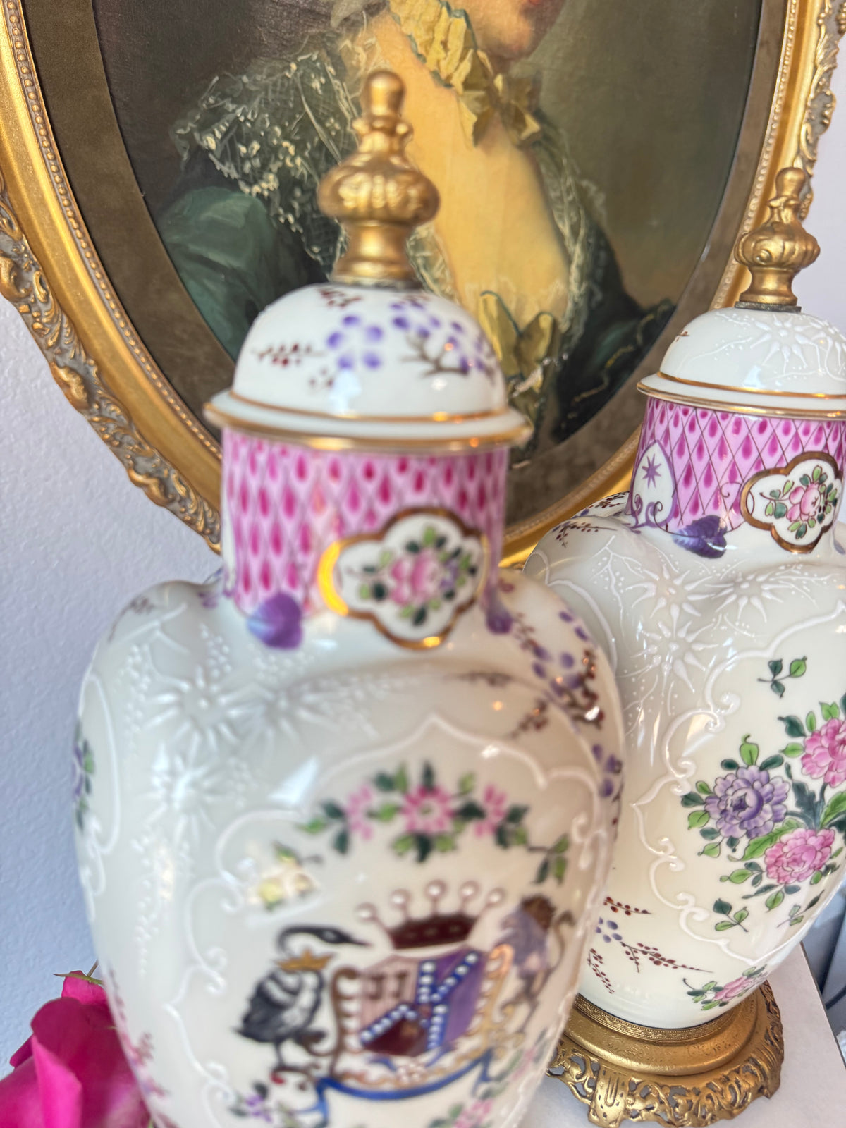 Samson Armorial Porcelain Urns - Pair