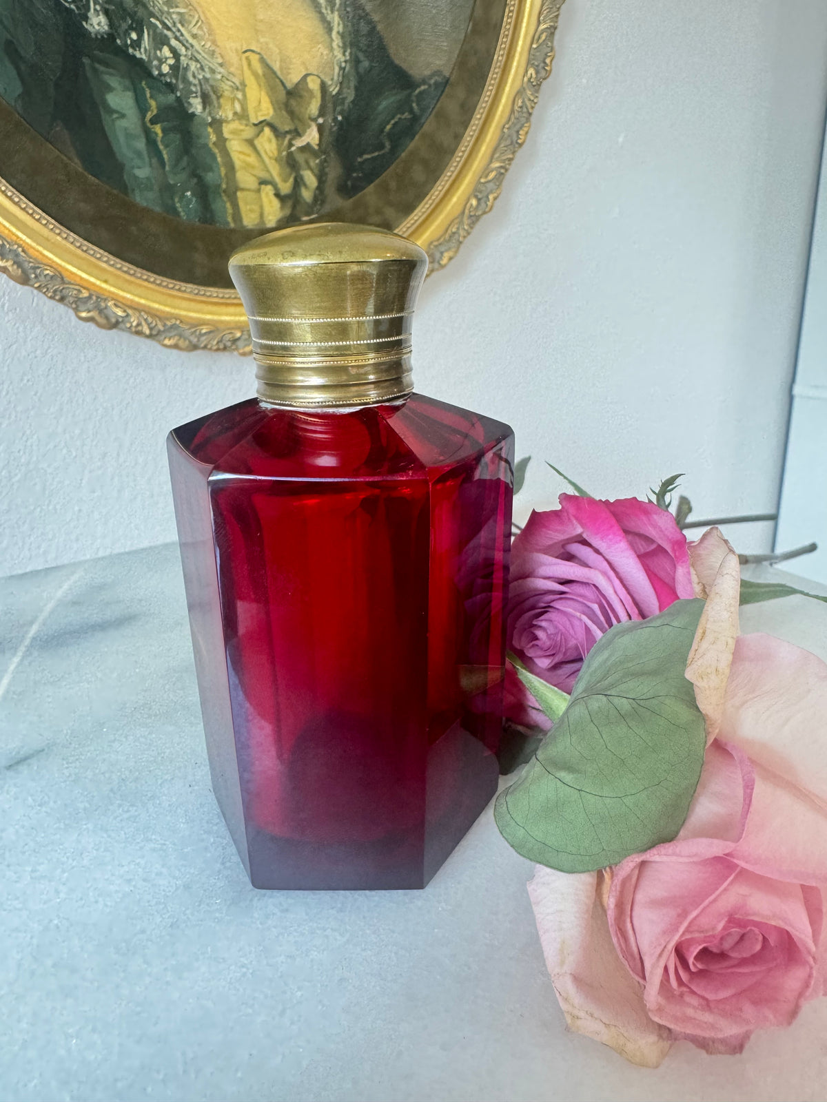 Victorian Ruby Glass Scent Bottle with Gilt Cap