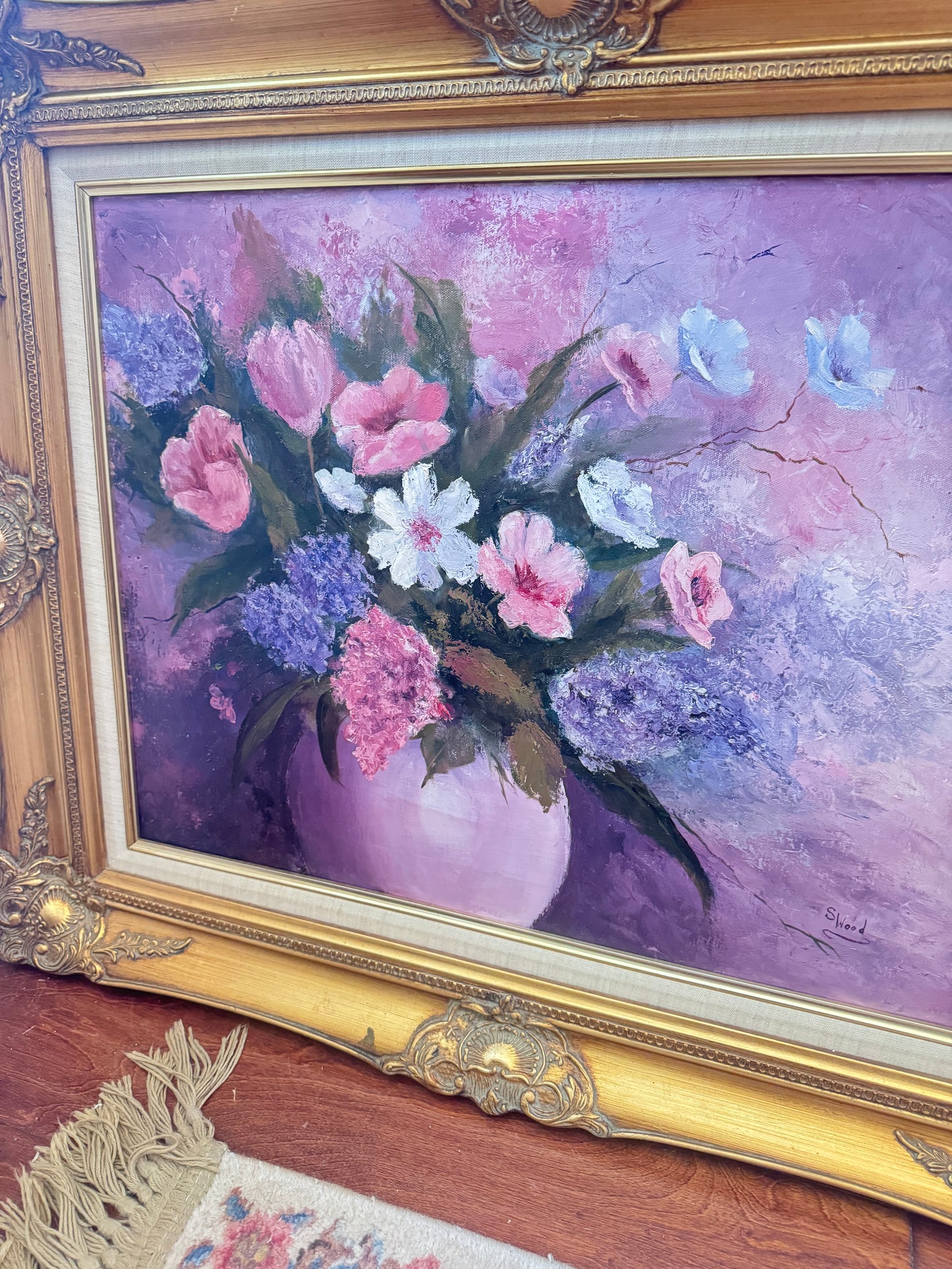 Beautiful Pink Floral Still Life Oil on Canvas