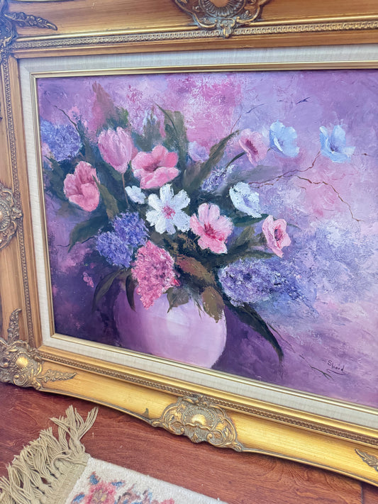 Beautiful Pink Floral Still Life Oil on Canvas