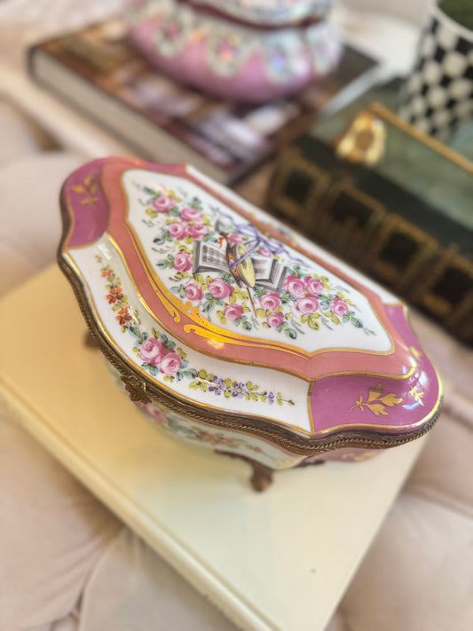 Large French Pink Porcelain Casket Box