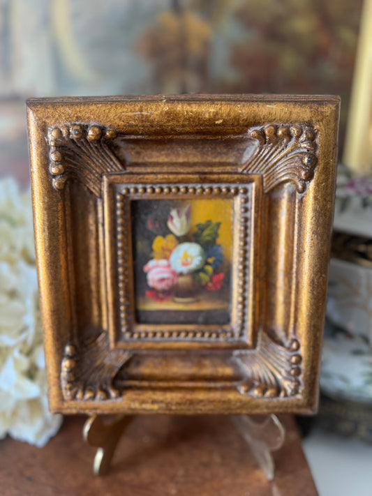 Vintage Small Floral Oil on Board Painting