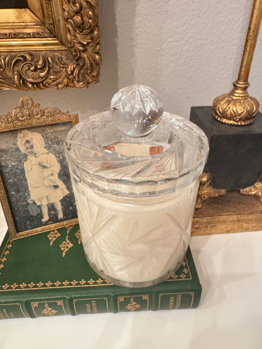 Large Polish Cut Crystal Biscuit Jar Candle