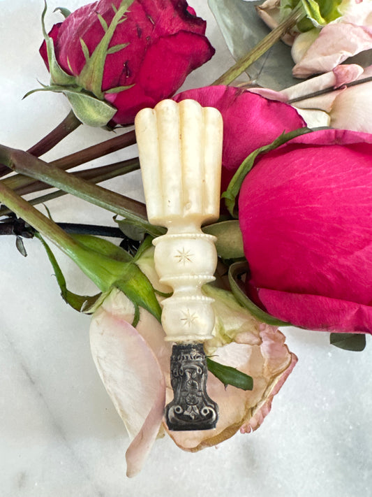 19th Century Carved Fluted Wax Seal with Repoussé Silver Mount