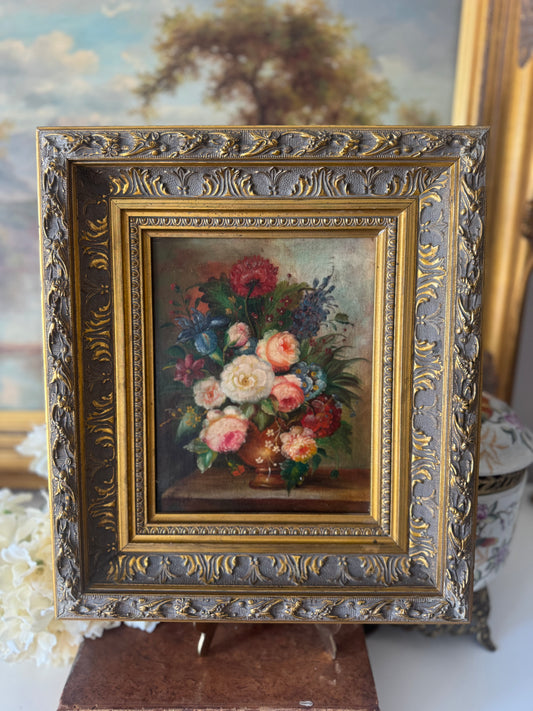1940's Floral Oil on Canvas Painting