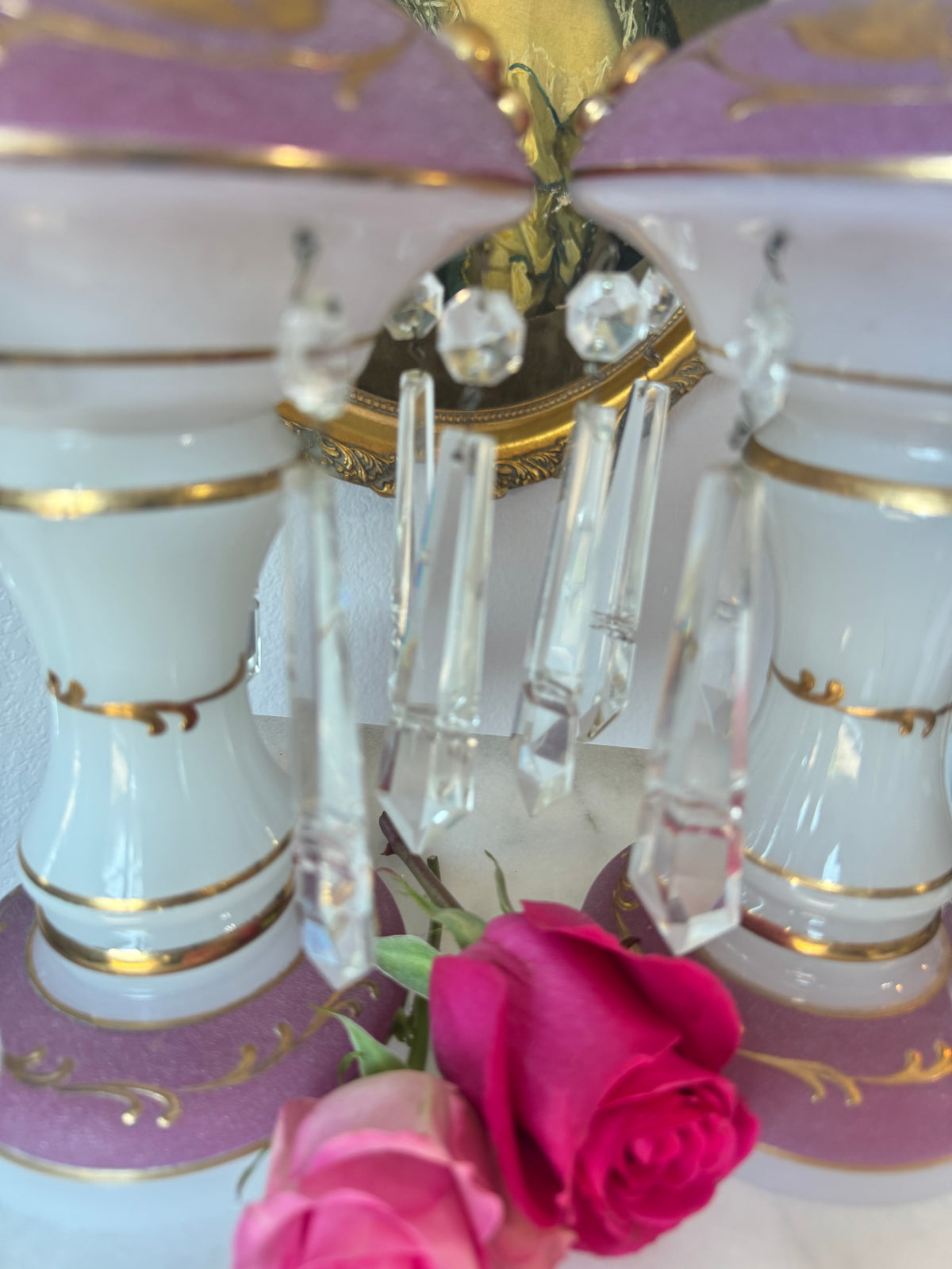 Pair of French Opaline Mantle Lusters