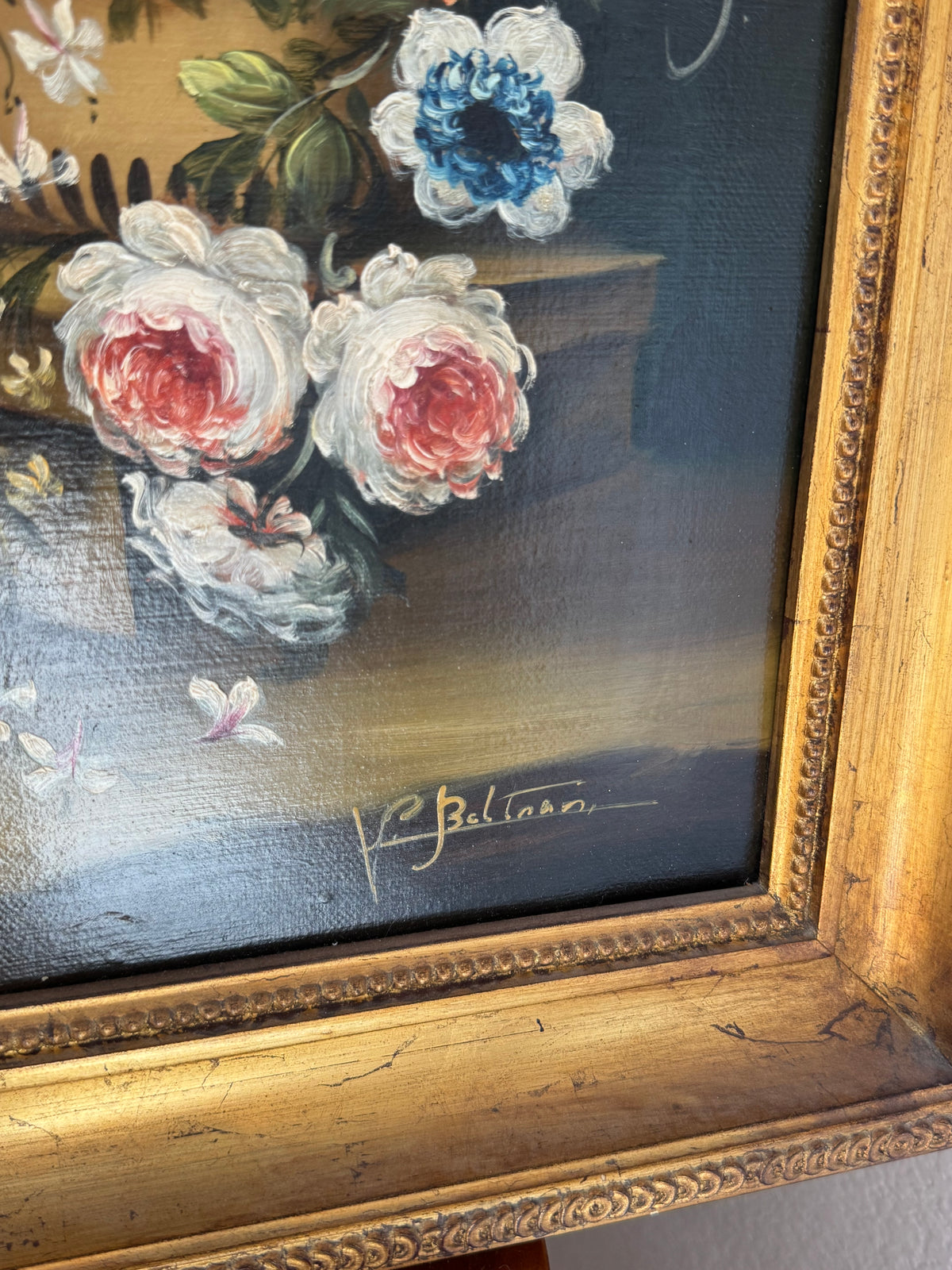 Antique Floral Still Life Oil Painting, Signed V. Beltrani