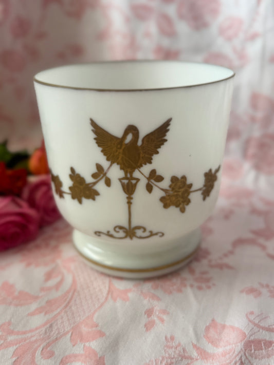 Antique Gilt Swan White Opaline Cachet Pot