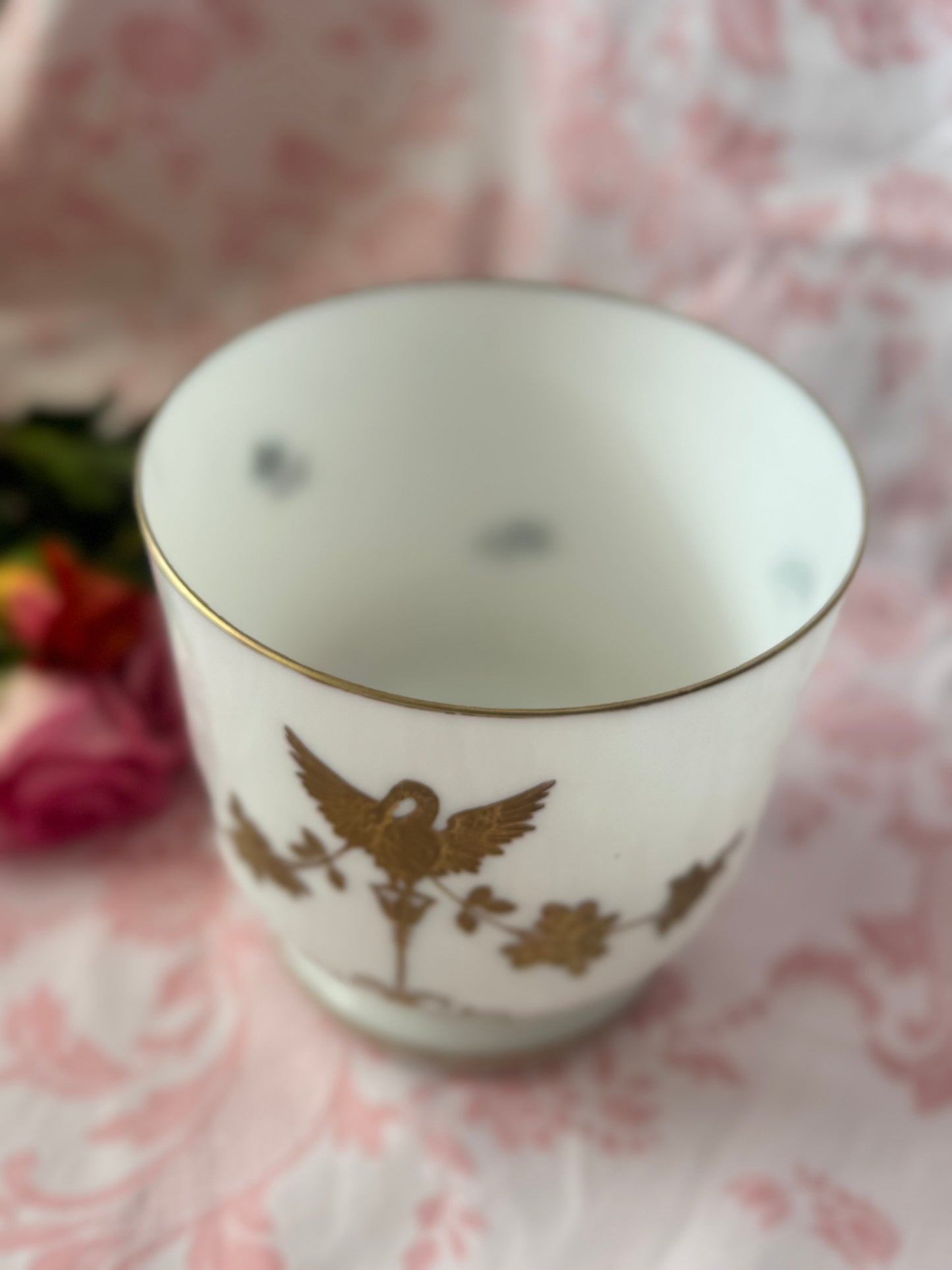 Antique Gilt Swan White Opaline Cachet Pot