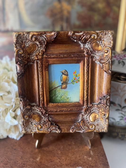 Vintage Bird Oil on Board Painting