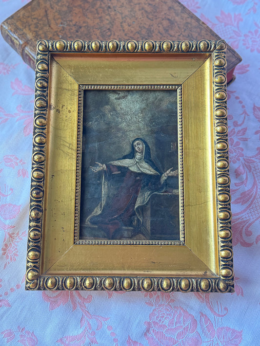 Antique 17th Century Oil on Copper Devotional Painting | Saint Teresa of Jesus