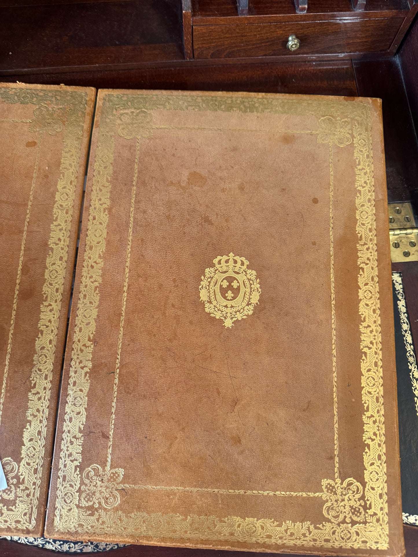 Antique French Royal Gilt-Tooled Leather Desk Mat