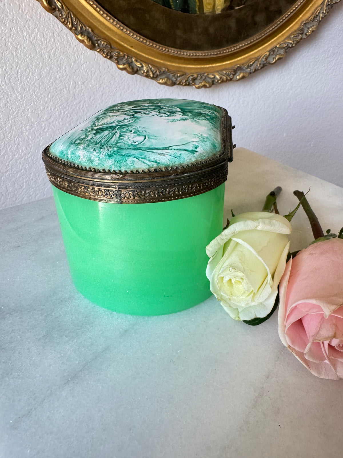 Antique Aqua Green Opaline Casket