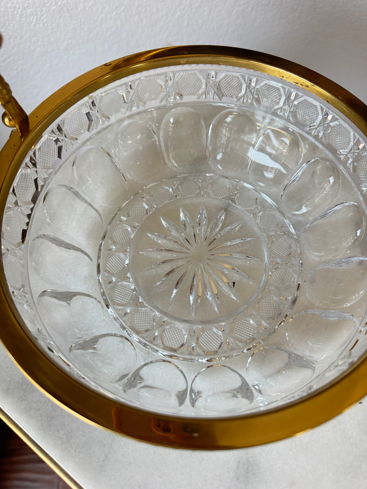 French Cut Crystal Basket with Gilt Bronze Handle