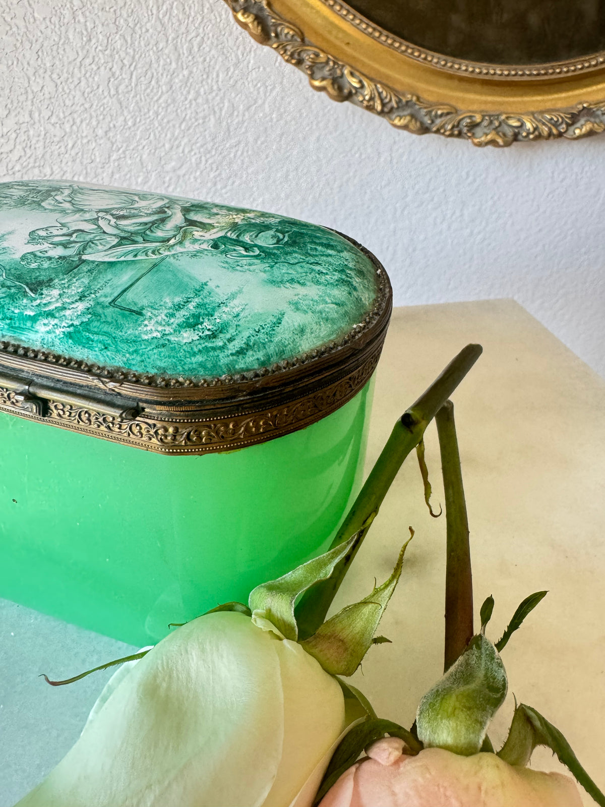 Antique Aqua Green Opaline Casket