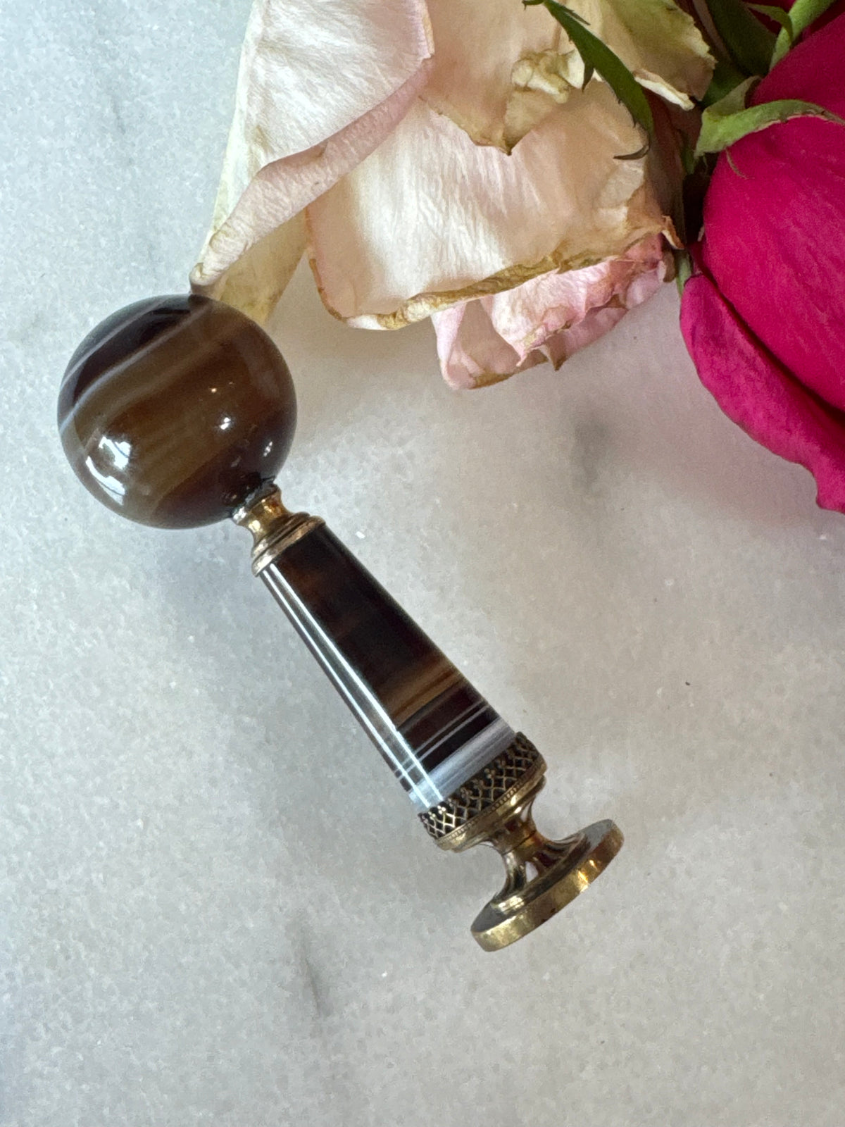 19th Century Banded Agate Desk Seal, CS Monogram