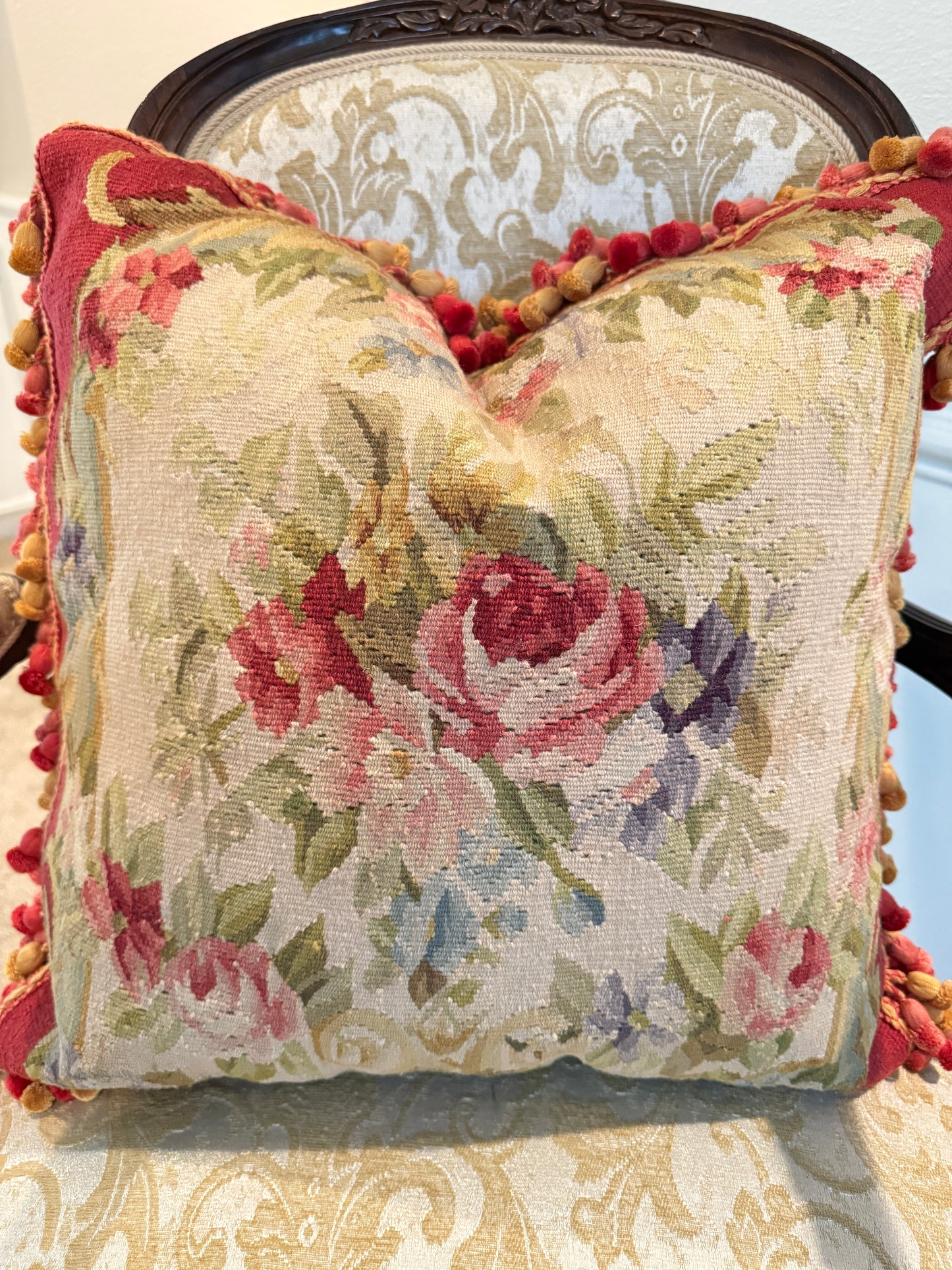 Red Rose French Aubusson Pillow