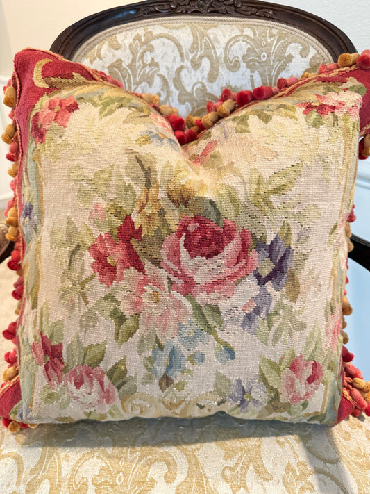 Red Rose French Aubusson Pillow